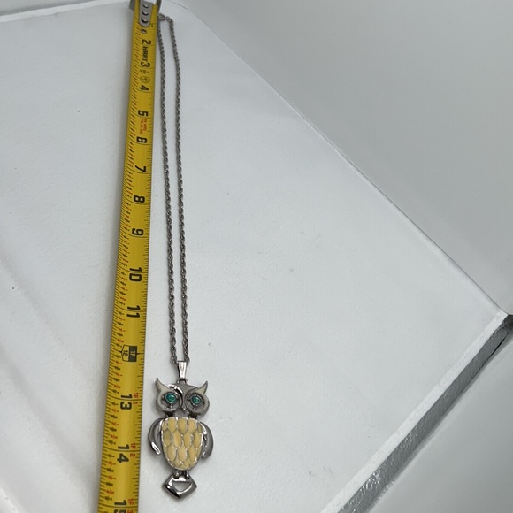 Retro Owl Pendant Necklace Silver-Tone Metal With Enamel - Picture 11 of 13